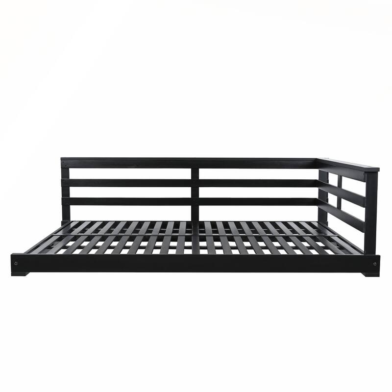 Durable Acacia Wood Porch Swing Bed with Hemp Ropes for Patio and Garden