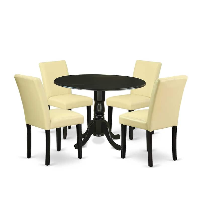 Rustic Dining Table Set for 4 - 5 Piece Kitchen Table with Chairs - Round Dropleaf Table - Black Finish