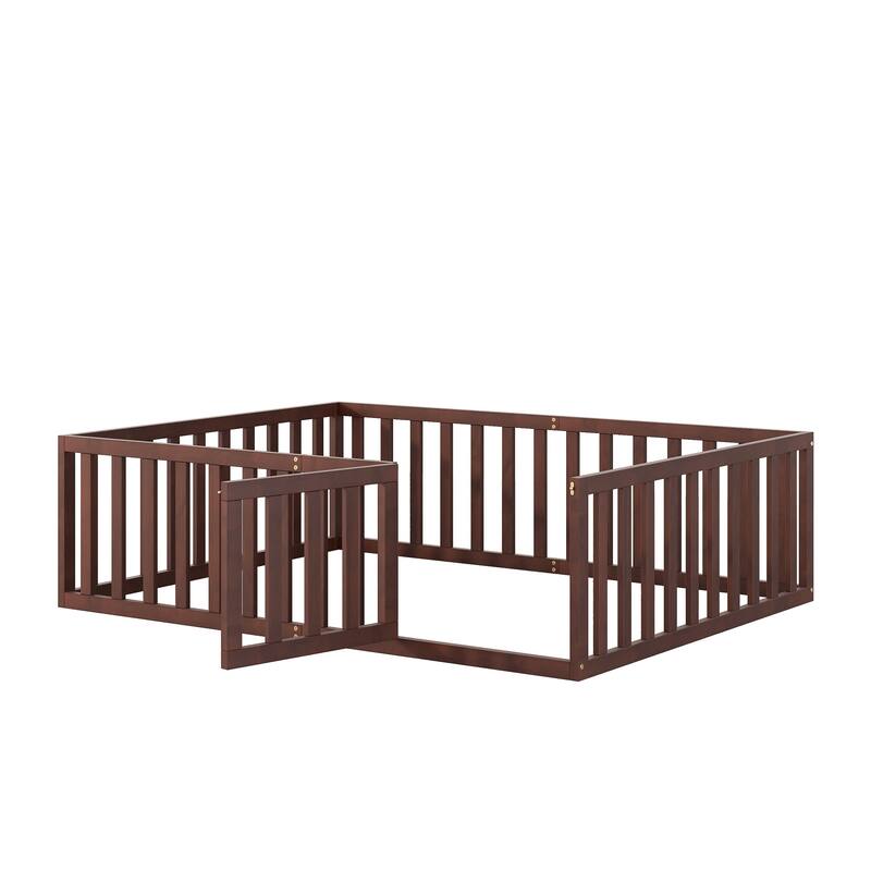 Kids Bed Wood Daybed Frame with Fence,Twin/ Full/Queen,White/Gray/Walnut/Natural
