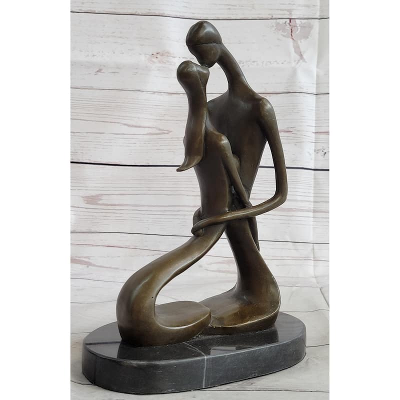 Signed Modern Art Abstract Two Lovebirds Sharing A Moment Bronze Sculpture Gift