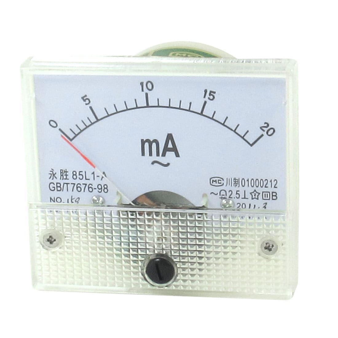 Class 2.5 85L1-A AC 0-20mA Rectangle Analog Ampere Meter Ammeter - AC 0-20mA