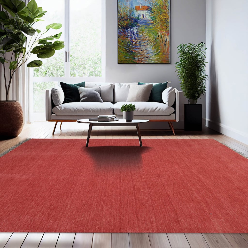 Hand Loomed Coral, Solid Wool Traditional Oriental Area Rug