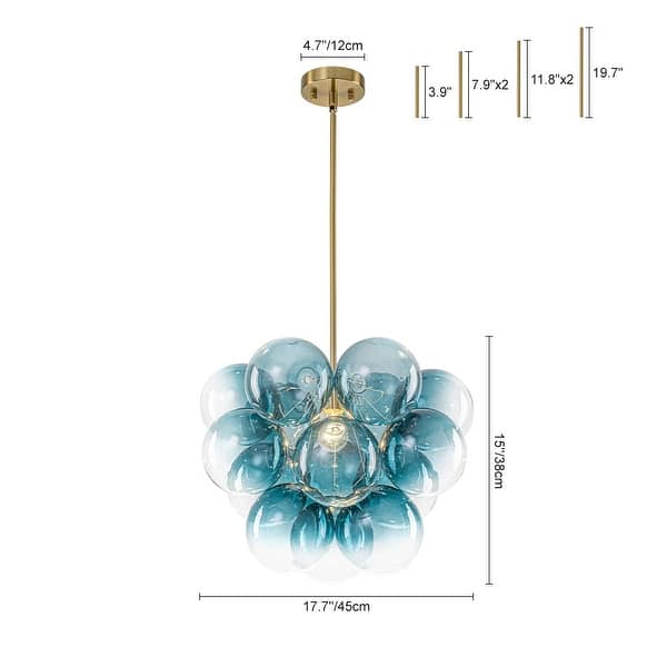 dimension image slide 0 of 4, Glam Single-light Dining Room Glass Globe Bubble Chandelier - 17.7 in