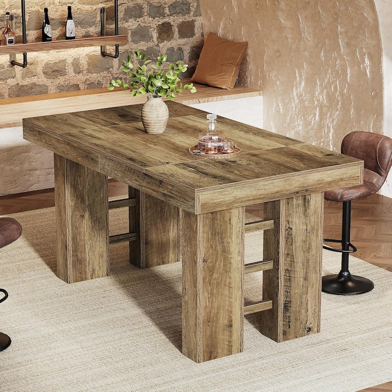 63-Inch Farmhouse Long Bar Table, Wood Rectangular Counter Height Pub Table for Kitchen, Dining Room, Living Room