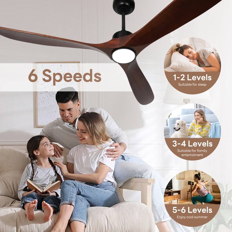 Indoor/Outdoor Ceiling Fan with Remote Control, 3-Blades Solid Wood Ceiling Fan for Bedroom Living Room