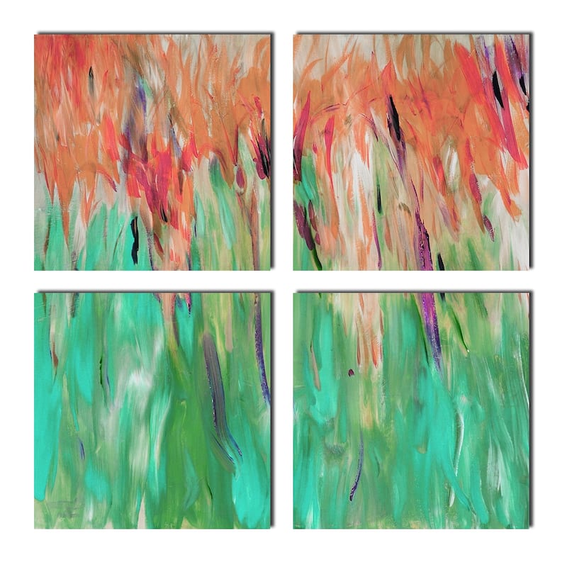 'Abstract Landscape' 4-Piece Canvas Wall Art Set - Green