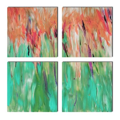 'Abstract Landscape' 4-Piece Canvas Wall Art Set - Green