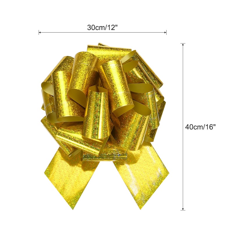 12 Inch Giant Large Pull Bow Big Glitter Metallic Car Bows Ribbon - Gold