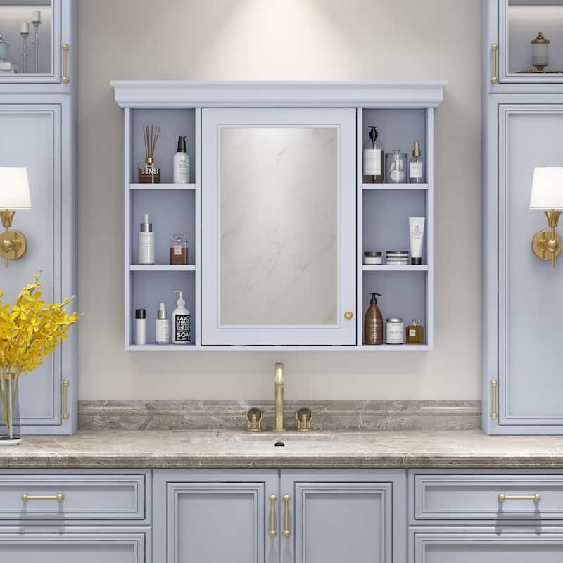 Modern Bathroom Wall Cabinet with Mirror,Medicine Cabinet with 6 Open Shelves