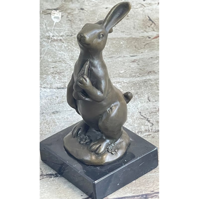 Signed Original Milo European Bronze Bunny W/ Carrot Sculpture Statue Figure Art