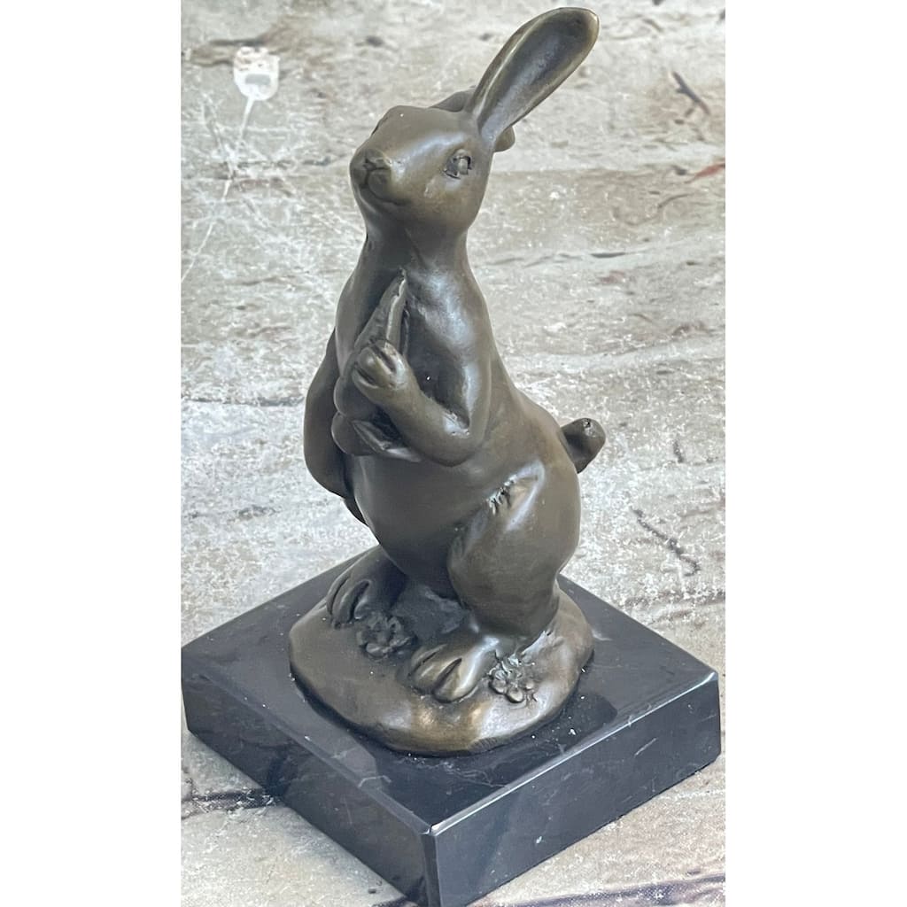 Signed Original Milo European Bronze Bunny W/ Carrot Sculpture Statue Figure Art