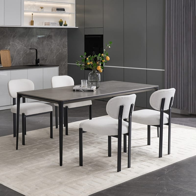 2Pcs Modern Dining Room Chairs Mid-Century Upholstered with Metal Legs