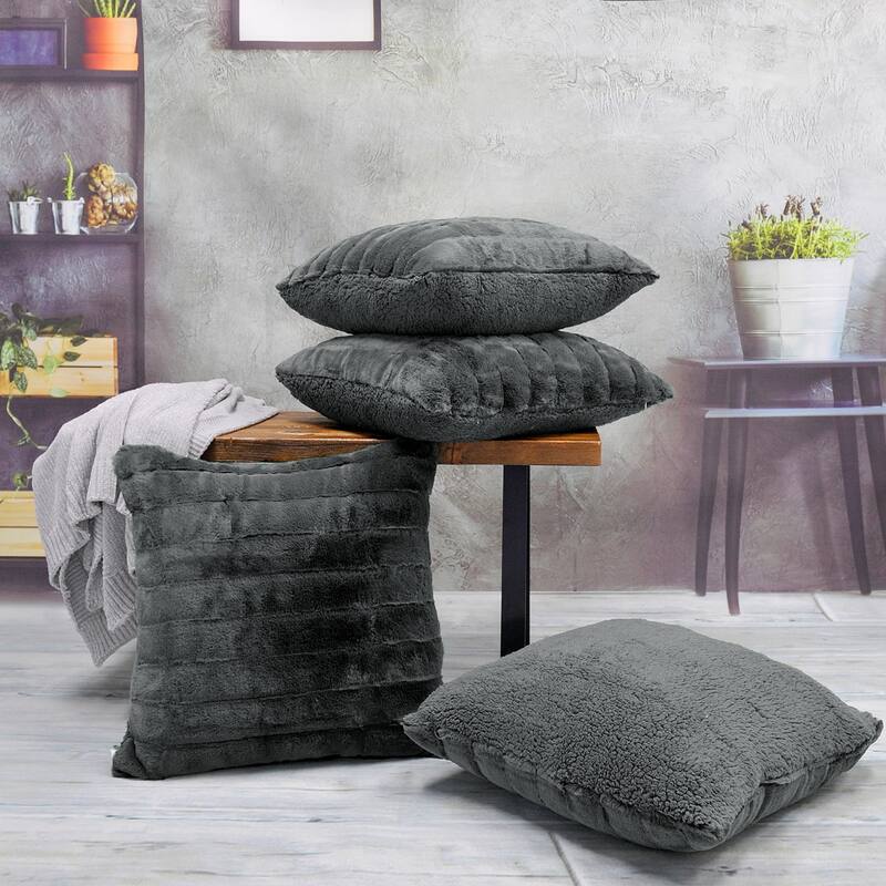 Serenta SuperMink Solid Color Throw Pillow Shell Cushion Cover Set - 20" x 20" - Charcoal - Set of 3 or More