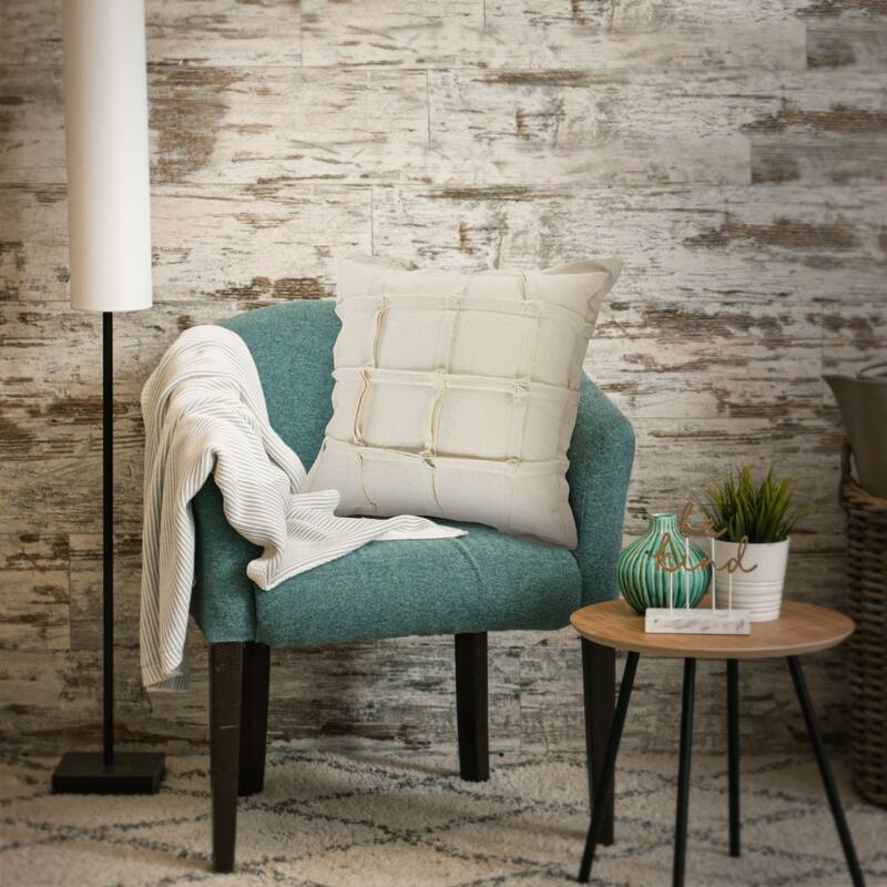 20" Beige Solid Embroidered Ribbon Square Throw Pillow