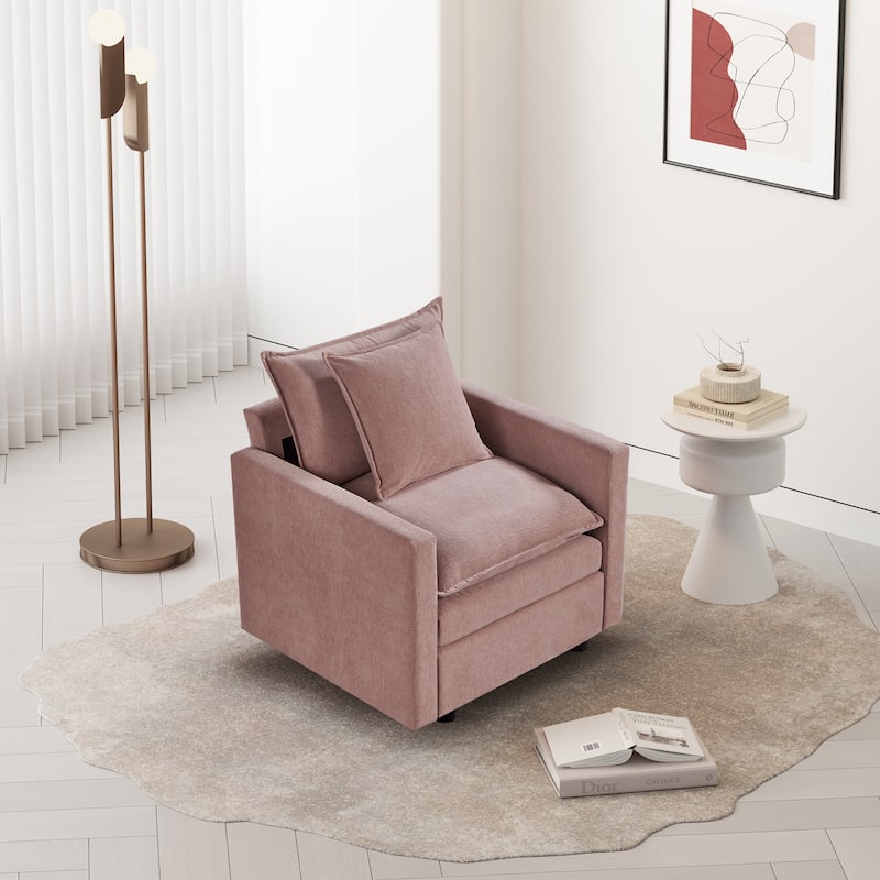 Chenille Fabric Comfy Deep Single Seat Sofa Upholstered Reading Armchair Living Room