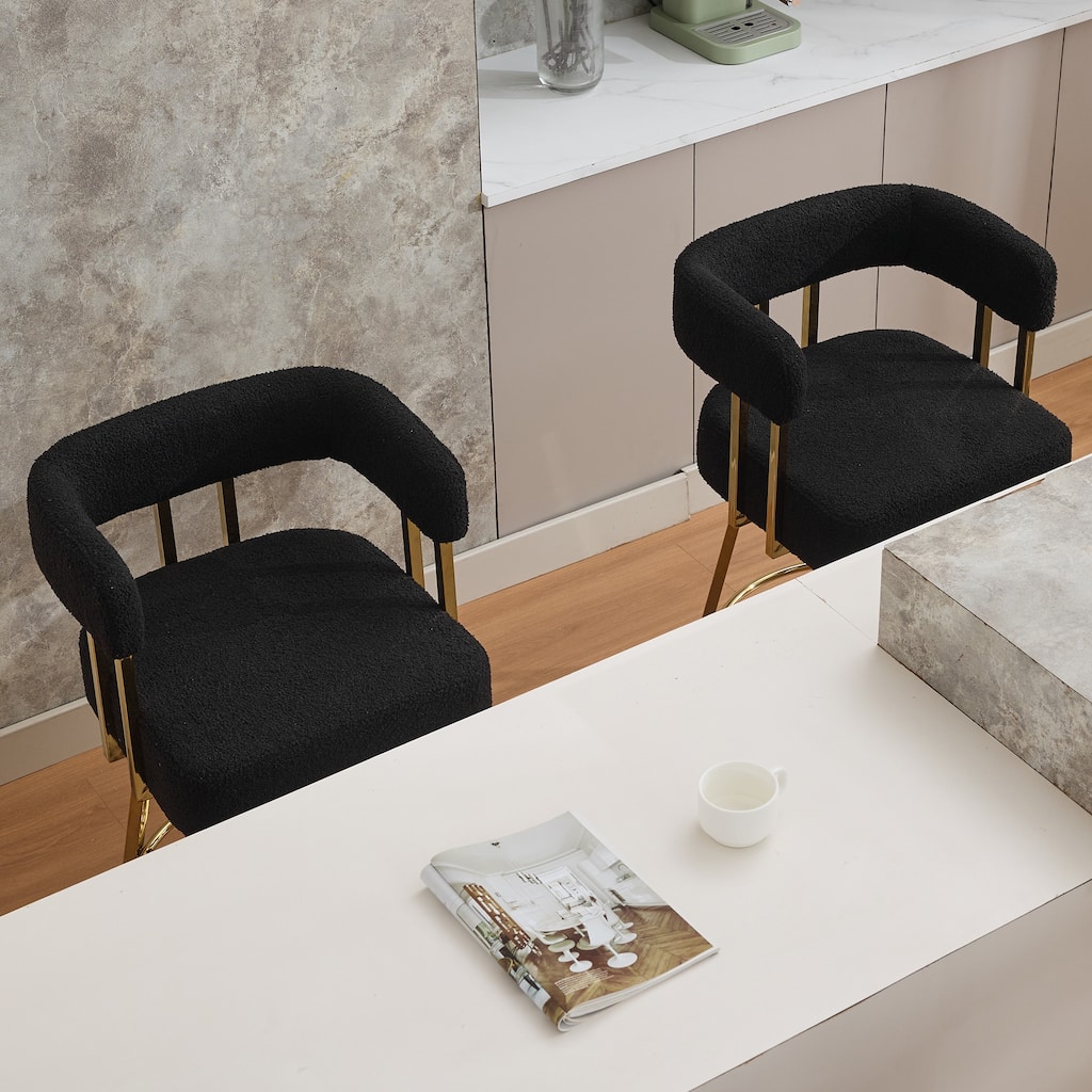Modern Decorative Side Chair with Gold Metal Legs & Teddy Fleece, No Wheels - 2PC