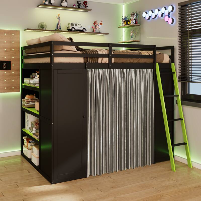 Multifunction Full Loft Bed with Workstation Desk, Wardrobe Storage and Shelves by Harper&Bright Designs
