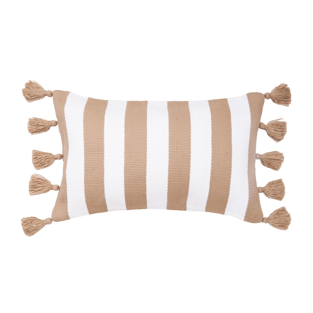 Cabana Khaki Stripes Tassels Pillow