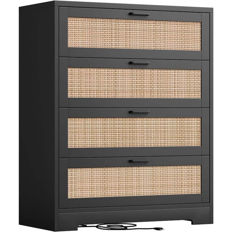 Rattan 4 Drawer Dresser for Bedroom - Black