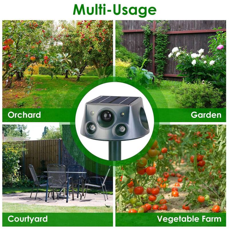 Ultrasonic Solar Animal Repeller with 6 Modes Motion Sensor Vibration Stake