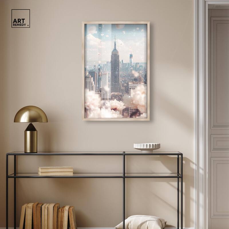 Peonies Over New York Shadowbox by Art Remedy