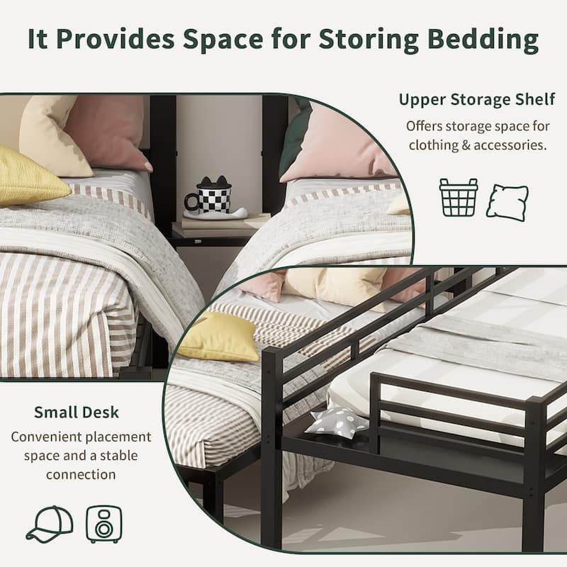 Various Sizes Metal Bunk Beds Frame with Ladder and High Guardrail, Heavy Duty Metal Bunk Beds🛍️🛒