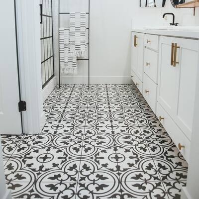 SomerTile Arte White Encaustic 9.75" x 9.75" Porcelain Floor and Wall Tile