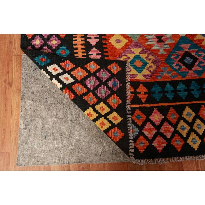 Kilim Oriental Area Rug Flatweave Orange Reversible Wool Carpet - 9'9"x 13'0"