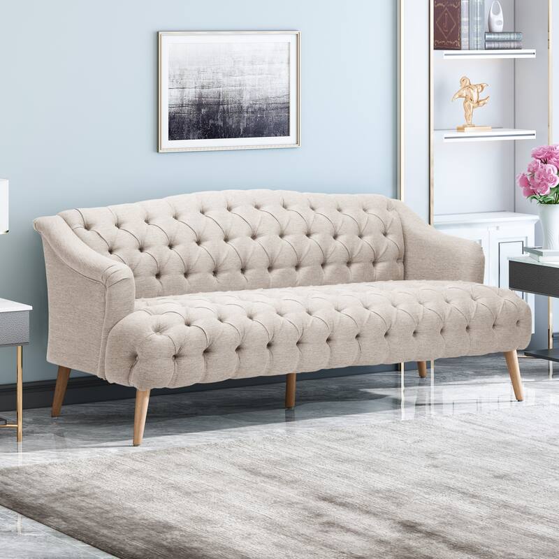 3-Seat PU Sofa with Tufted Stitching, Birch Legs for Living Room
