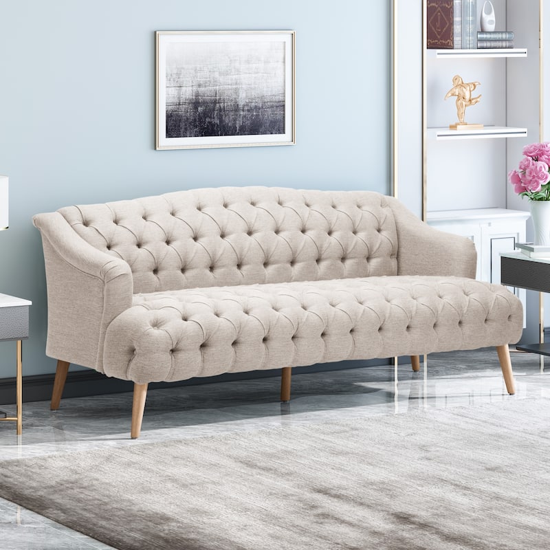 Roomfitters Tufted 3-Seater Sofa with Wooden Legs, Modern Upholstered Couch for Living Room & Study