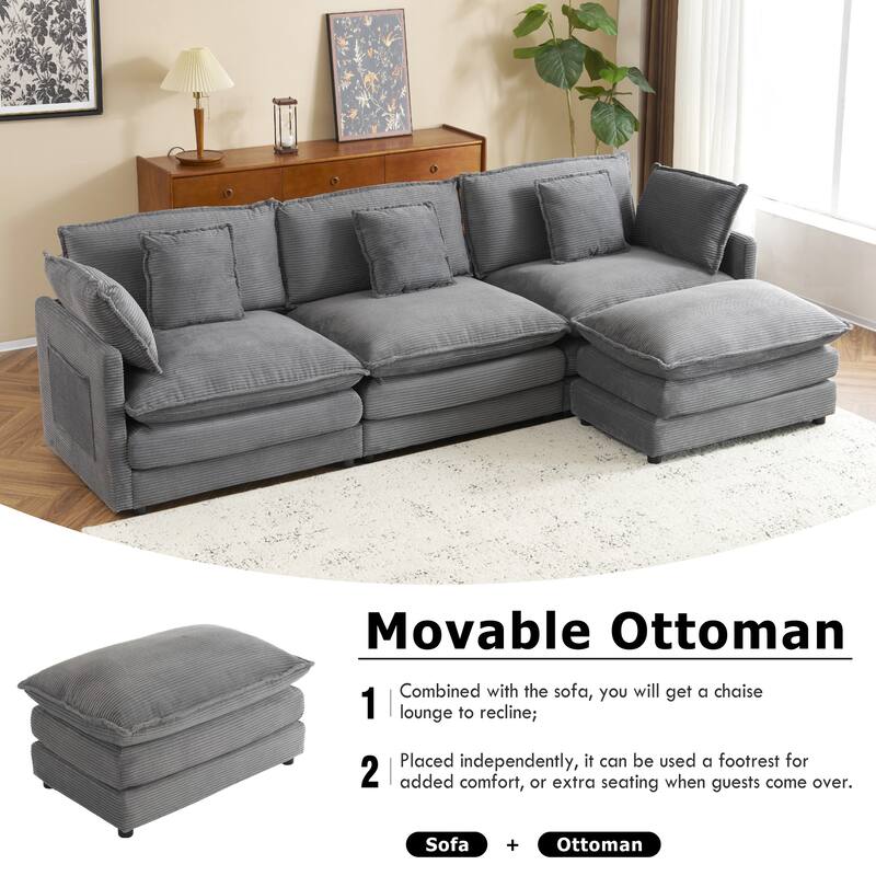 L-Shaped Sofa Chenille Convertible Lounge Chaise with Ottoman
