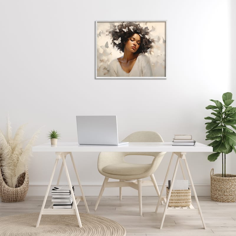 Stupell Woman with White Butterflies Framed Giclee Art Design By Arlington Prints