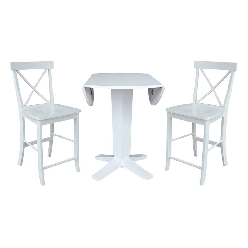 42 in Round Drop Leaf Counter Height Dining Table with Stools in White