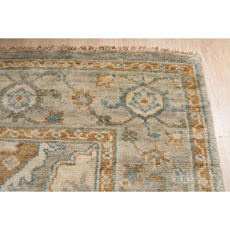 Green Hand Knotted Wool Classic Oushak Rug, 10' x 14', soft cozy area accent - L
