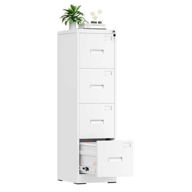 2/4 Drawer Vertical File Cabinet with Lock for Home Office, 18" D Filing Cabinet for Hanging Letter/F4/A4/Legal Size Folders - 4 Drawer/White