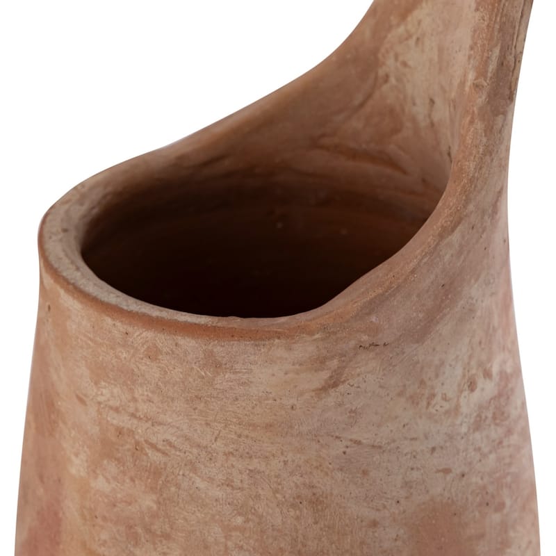 Curved Opening Sculpted Terracotta Vase - 8.5" - Brown