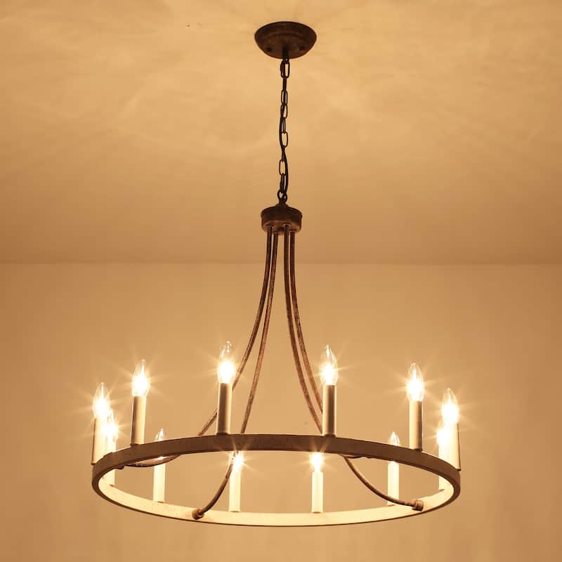12-Light 26.77-inch Vintage Rustic Wagon Wheel Chandelier for Kitchen