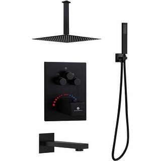 Matte Black Ceiling Mount 16 Inch Rainfall Shower Head 3 Way ...