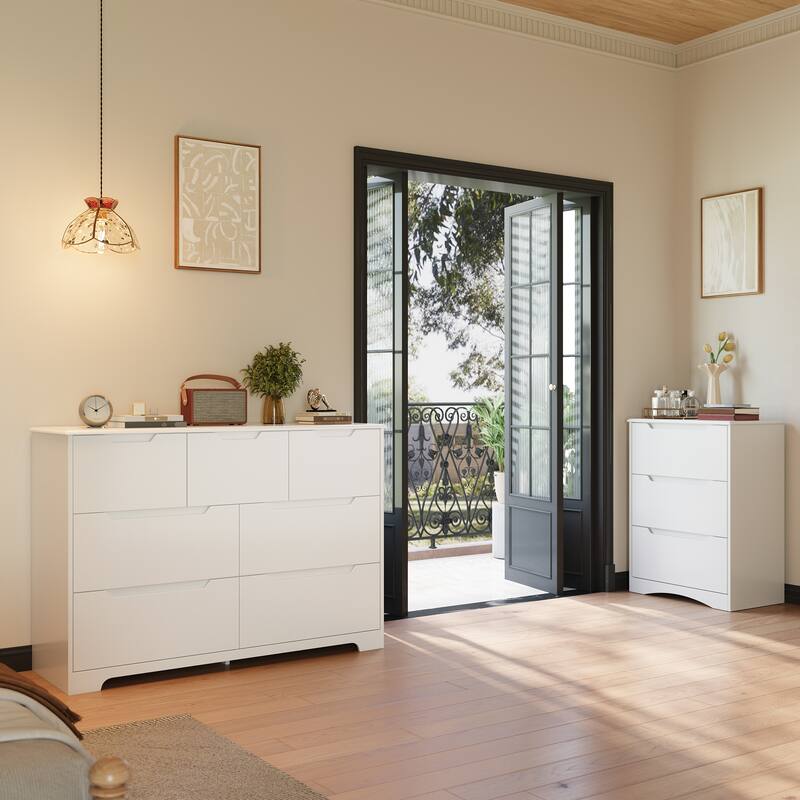 7 Dresser Storage Drawer Units Chest Of Drawers, Dresser With Recessed Distinctive Handles