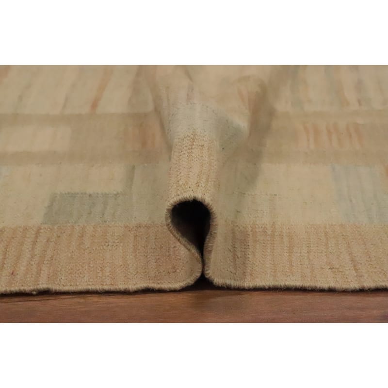 Hand Woven Oriental 100% Wool Carpet Southwestern Tribal Beige & Ivories Kilim Area Rug - 9' 9'' X 7' 8''