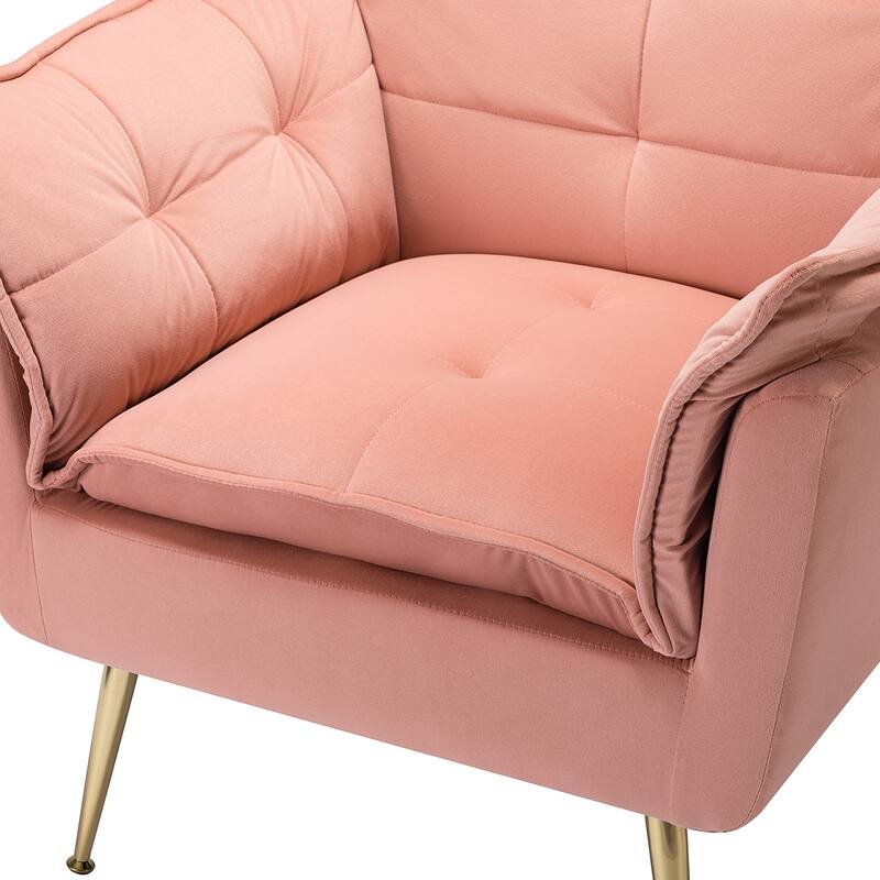 1ida Modern Velvet Tufted Padded Cushion Armchair with Golden Metal Legs by HULALA HOME
