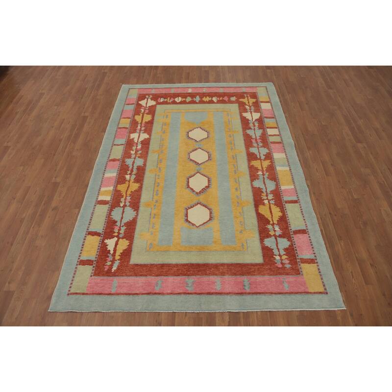 Geometric Gabbeh Vegetable Dye Area Rug Handmade Wool Carpet - 9' 0'' X 6' 2''