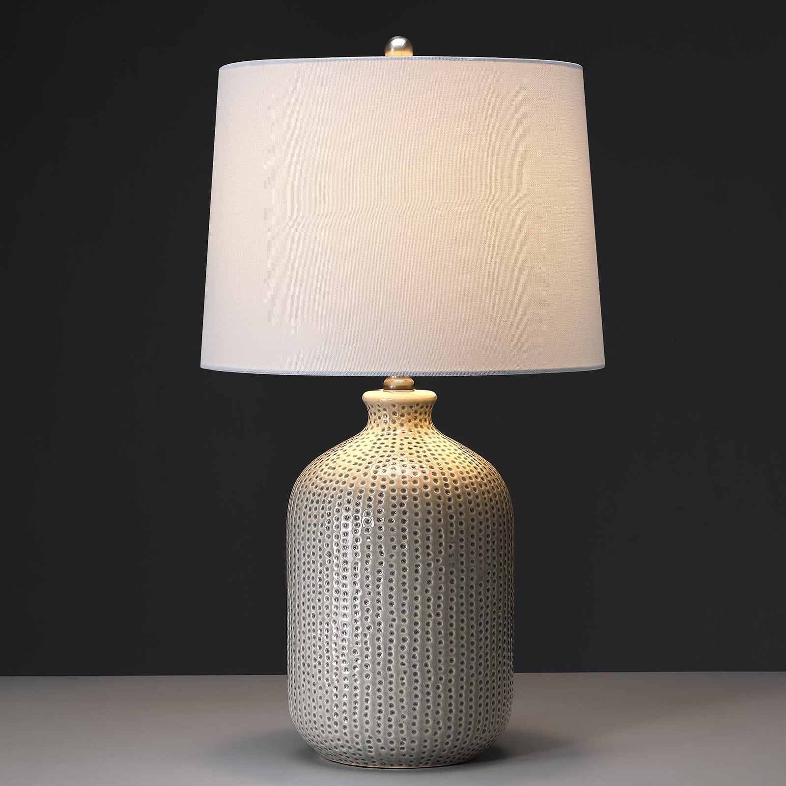 3-Way Gray Ceramic Table Lamp with Drum Shade - 24 in. H