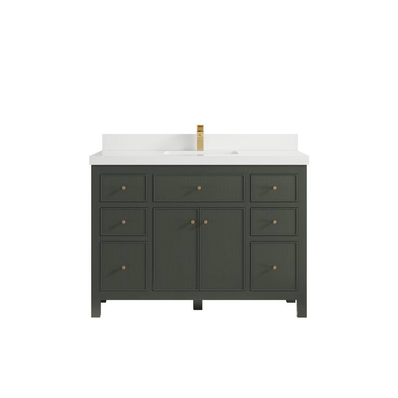 Willow Collections 48 in W x 22 in D Sonoma Free Standing Reeded Single Sink Bathroom Vanity with Countertop - 2" White Quartz - Pewter Green