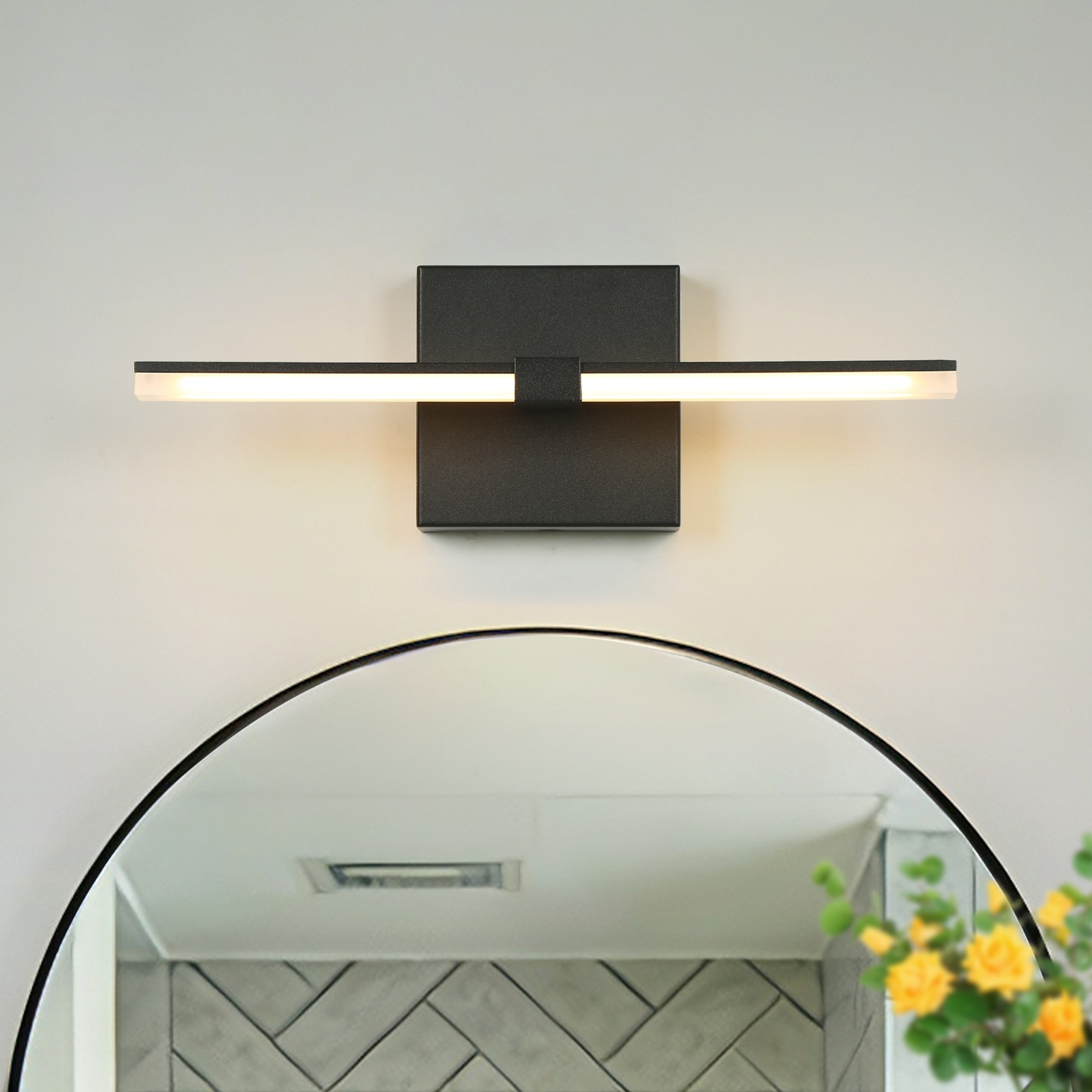 Modern 14.2 in. Bathroom Vanity Light Black Integrated LED Wall Sconce with Linear Light Bar