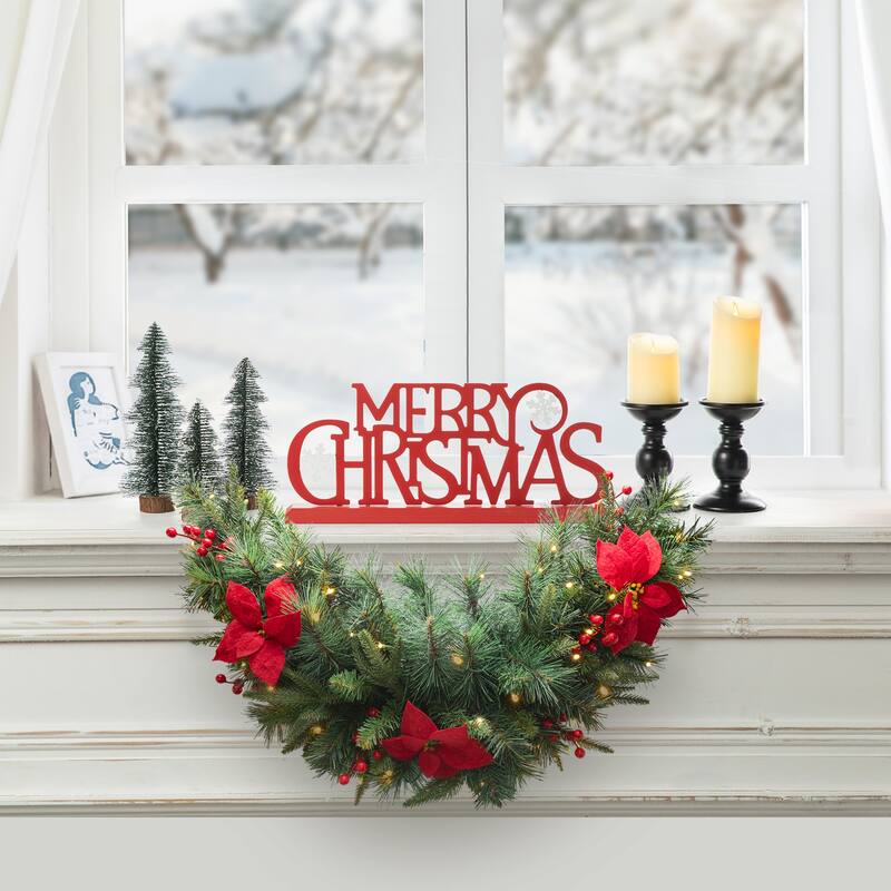 Glitzhome 3FT Pre-Lit Artificial Christmas Swag With 50 Warm White Lights and Timer