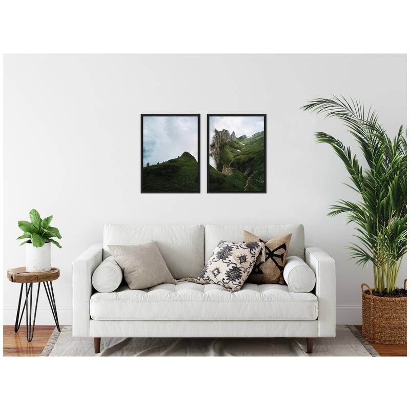 Kate and Laurel Sylvie Mountain Ridge and Green Meadow Framed Canvas Art Set by Michael Schauer
