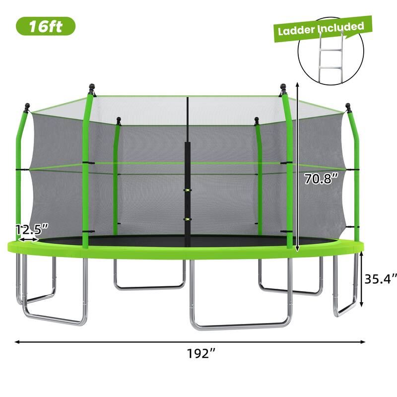 16ft Trampoline with Ladder and Enclosure Net for Kids and Adults, Heavy-duty 16' Outdoor Trampoline for Backyard