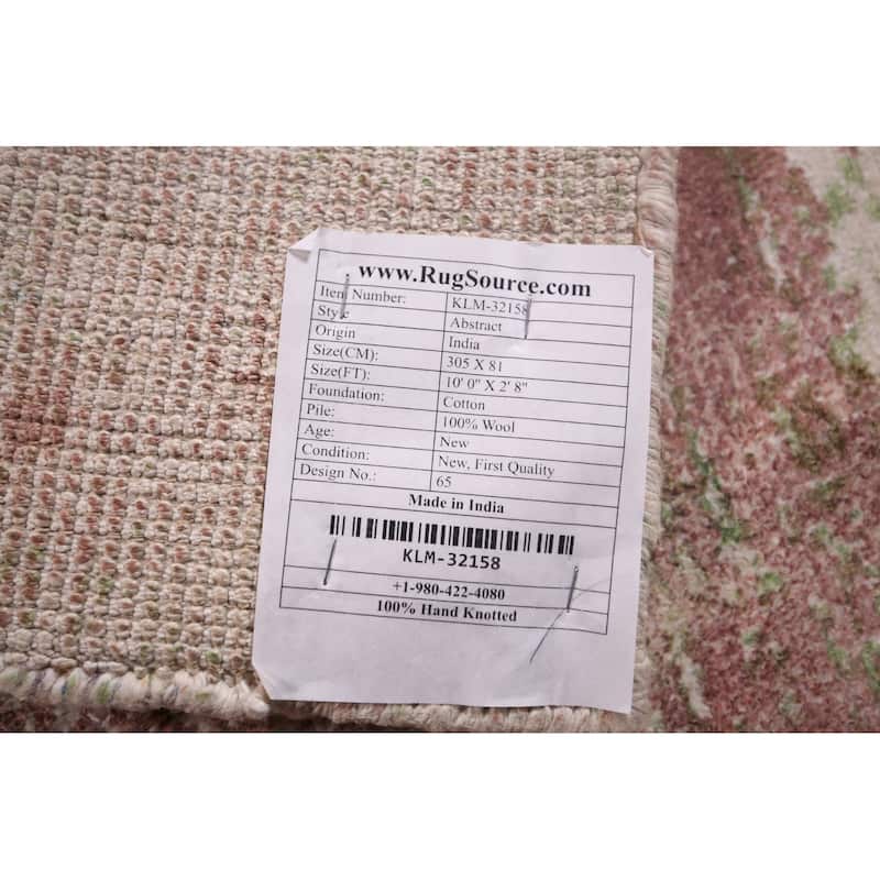 All-Over Abstract Indian Runner Rug Hand-Knotted Wool Carpet - 2'8"x 10'0"