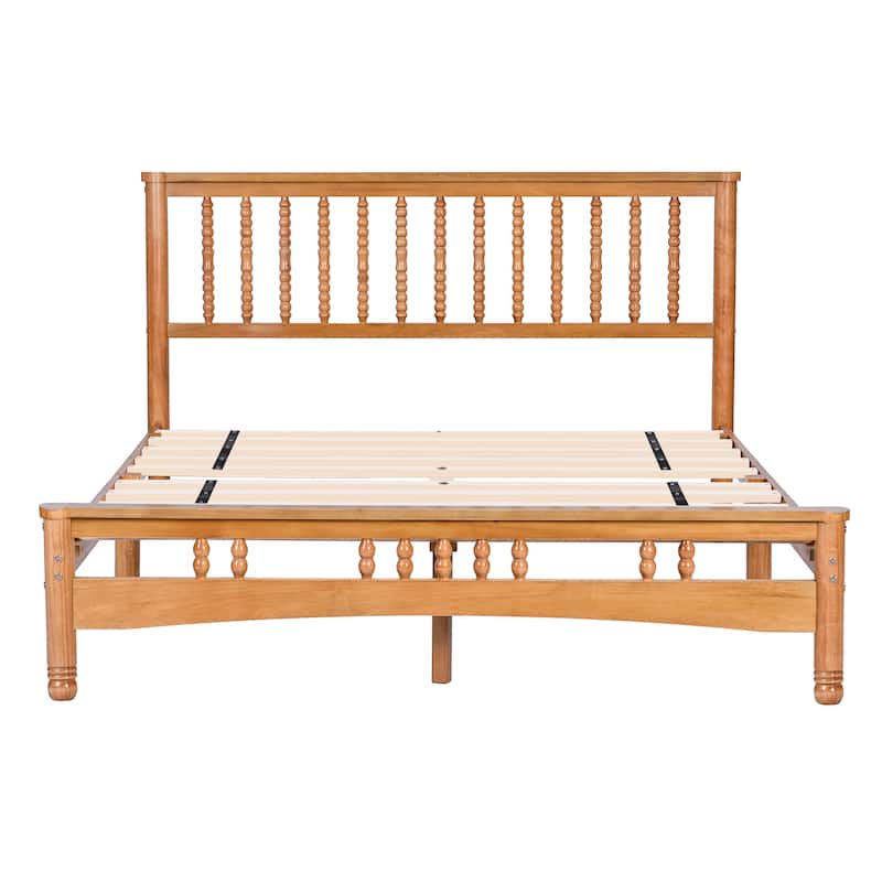Oak Elegant Queen Size Wooden Platform Bed